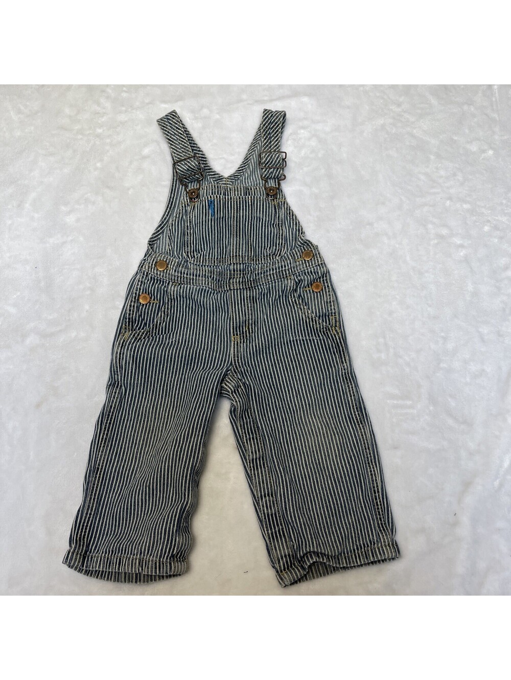 Oshkosh B’gosh Vintage Blue White Pinstripe Railroad Overalls 18 Months